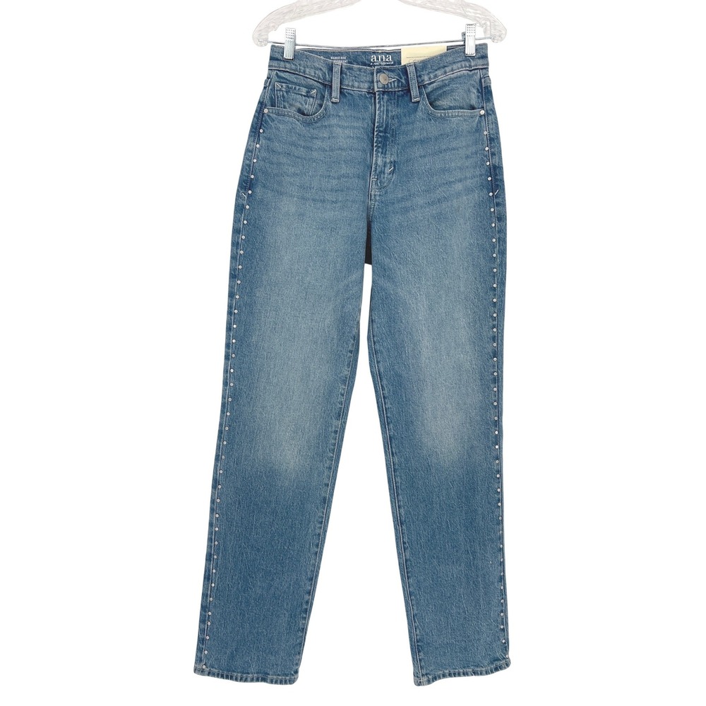 a.n.a Straight Jeans Womens 4 Blue NEW Studded‎ High Rise 90s Relaxed Denim